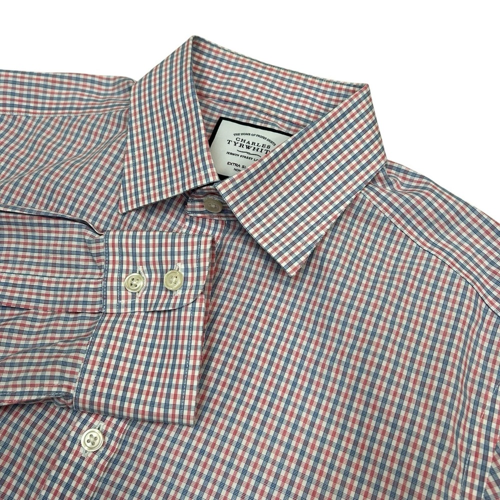 Charles Tyrwhitt Extra Slim Fit Shirt Mens 15 33 Blue Red Plaid Button‎ Up